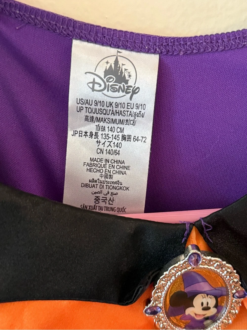 Disney Purple & Orange Minnie Mouse Halloween Kids Costume Witch Dress size 9-10